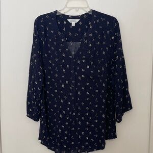 Market & Spruce Navy Floral V-Neck Pop-Over Blouse size 1X